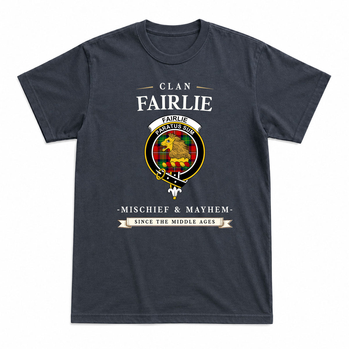 Fairlie Tartan Crest Mischief and Mayhem T-shirt