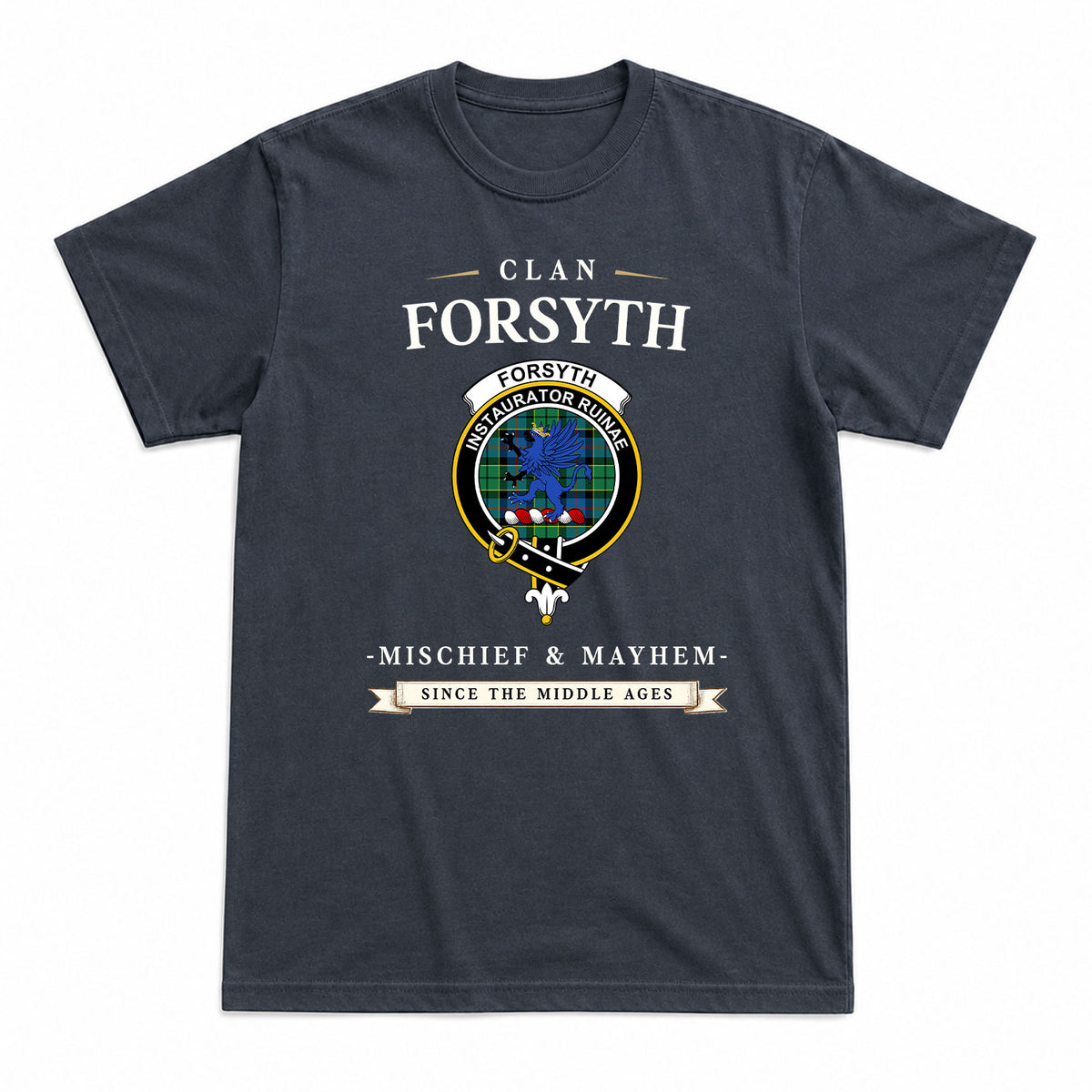 Forsyth Ancient Tartan Crest Mischief and Mayhem T-shirt