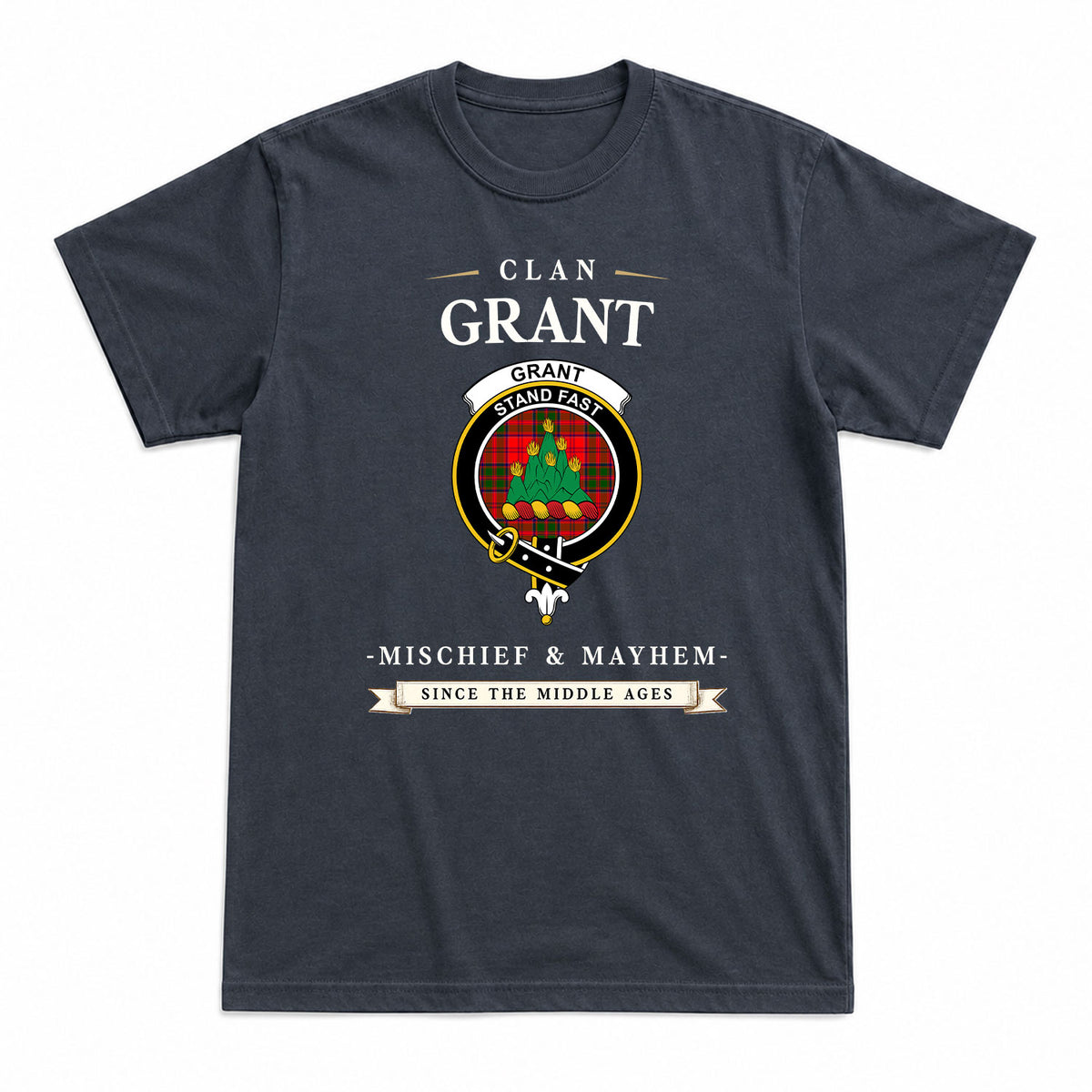 Grant Modern Tartan Crest Mischief and Mayhem T-shirt