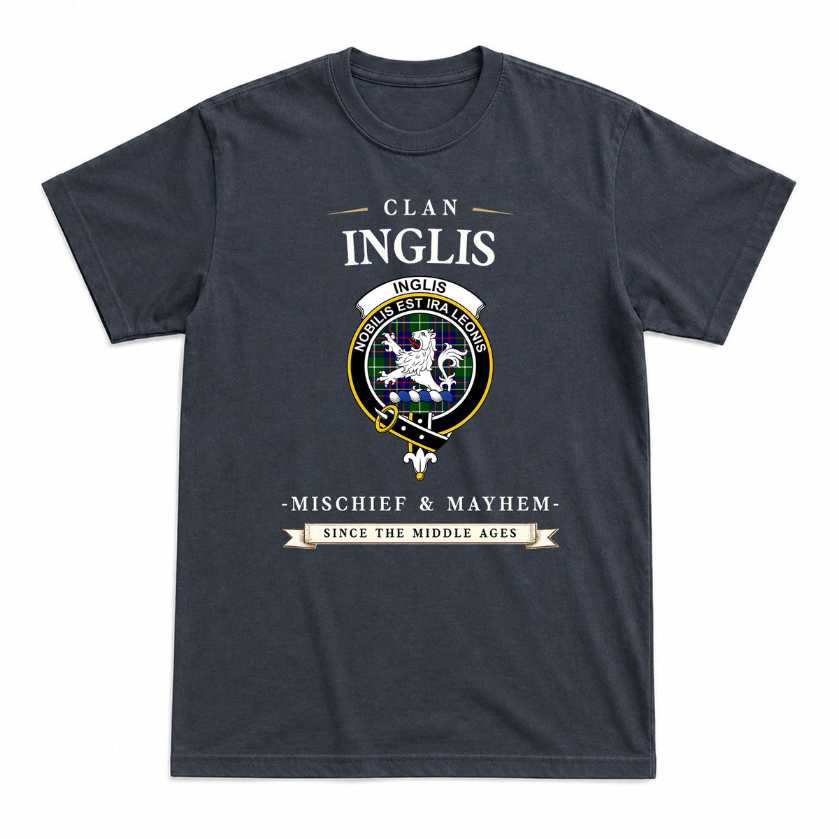 Inglis Modern Tartan Crest Mischief and Mayhem T-shirt