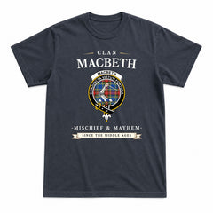 MacBeth Modern Tartan Crest Mischief and Mayhem T-shirt
