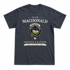 MacDonald of the Isles Hunting Modern Tartan Crest Mischief and Mayhem T-shirt