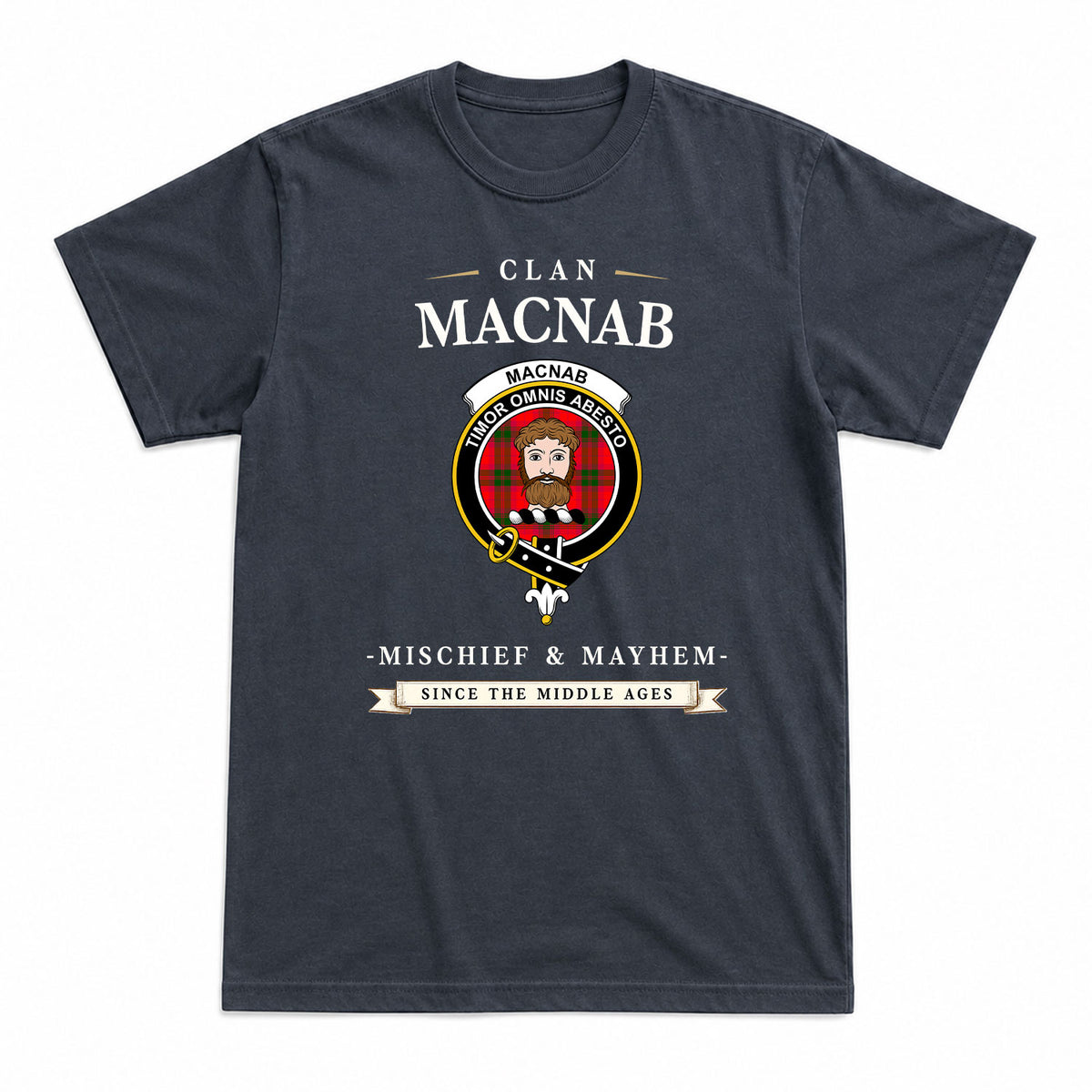 MacNab Modern Tartan Crest Mischief and Mayhem T-shirt