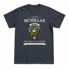 McMillan Hunting Ancient Tartan Crest Mischief and Mayhem T-shirt