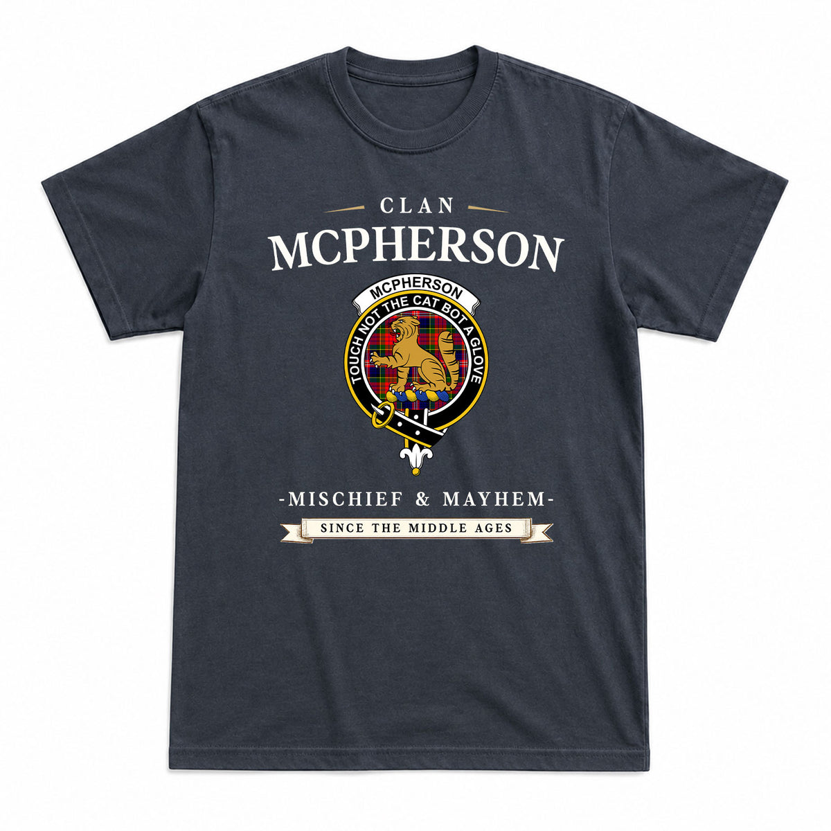 McPherson Modern Tartan Crest Mischief and Mayhem T-shirt