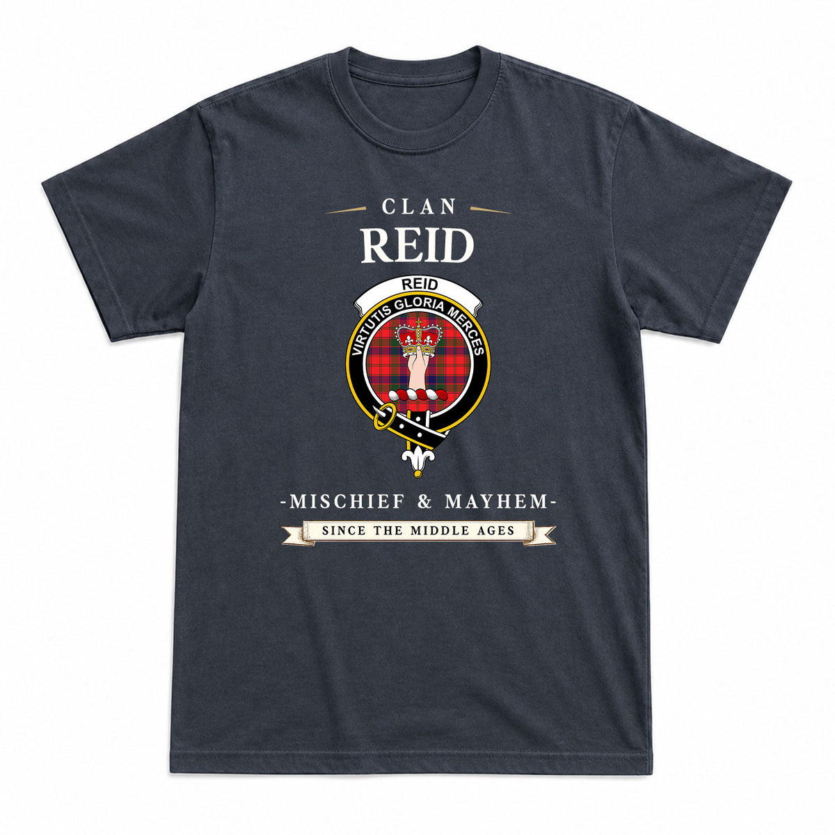 Reid Modern Tartan Crest Mischief and Mayhem T-shirt