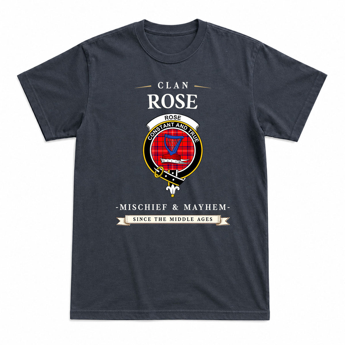 Rose Modern Tartan Crest Mischief and Mayhem T-shirt
