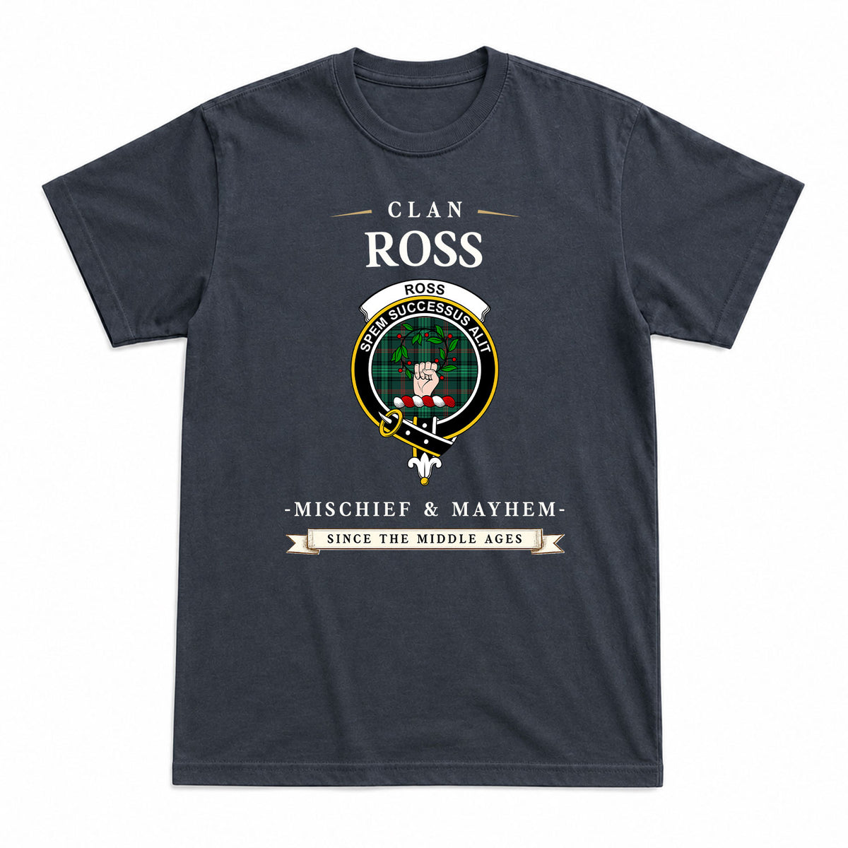 Ross Hunting Modern Tartan Crest Mischief and Mayhem T-shirt