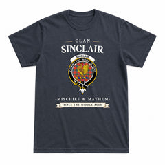 Sinclair Ancient Tartan Crest Mischief and Mayhem T-shirt