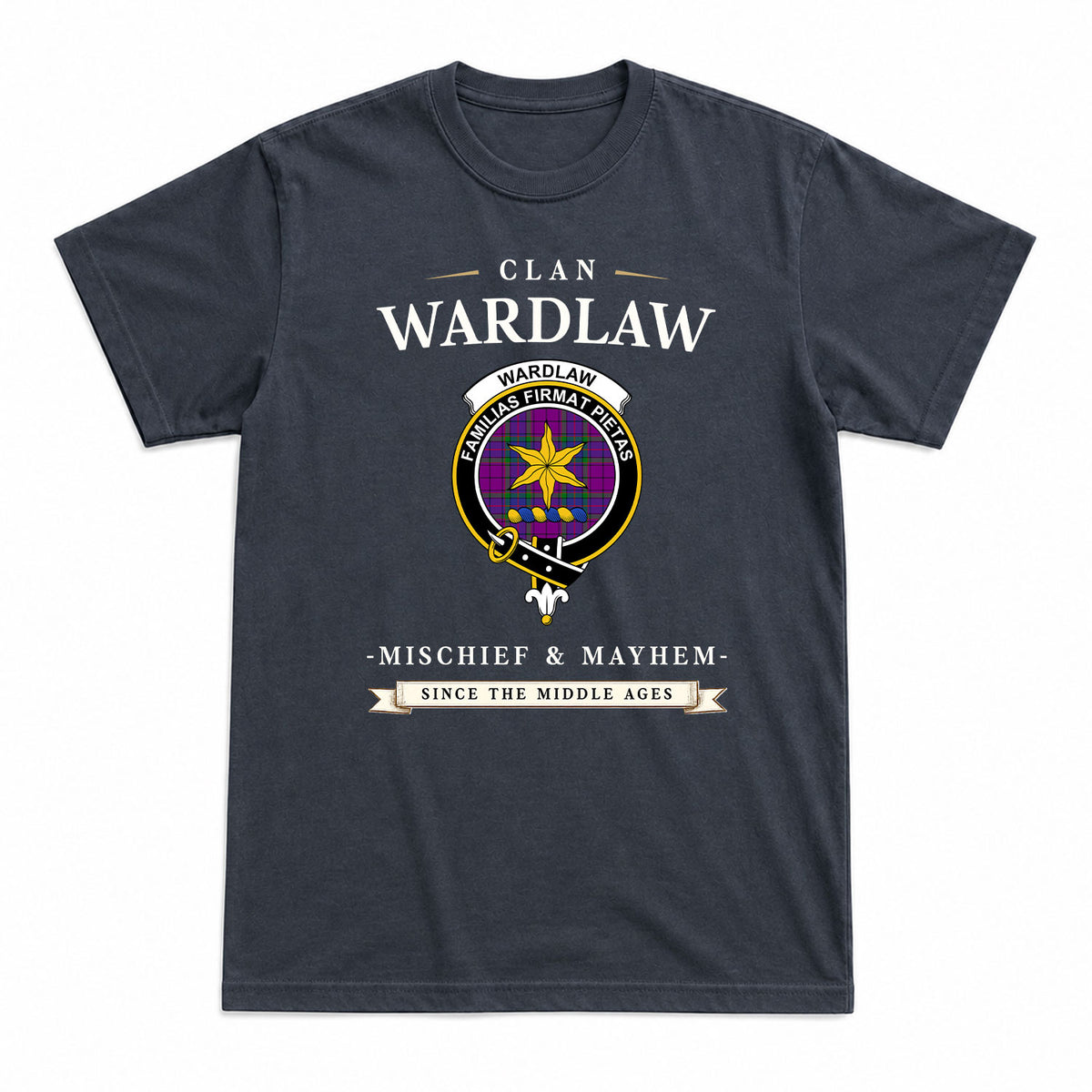 Wardlaw Modern Tartan Crest Mischief and Mayhem T-shirt