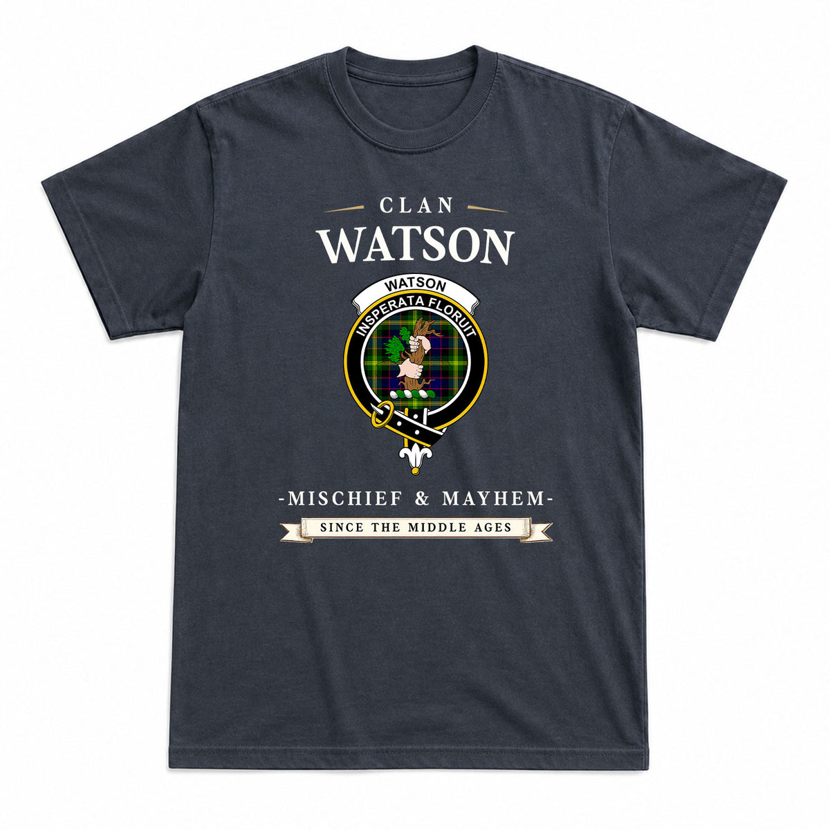 Watson Modern Tartan Crest Mischief and Mayhem T-shirt
