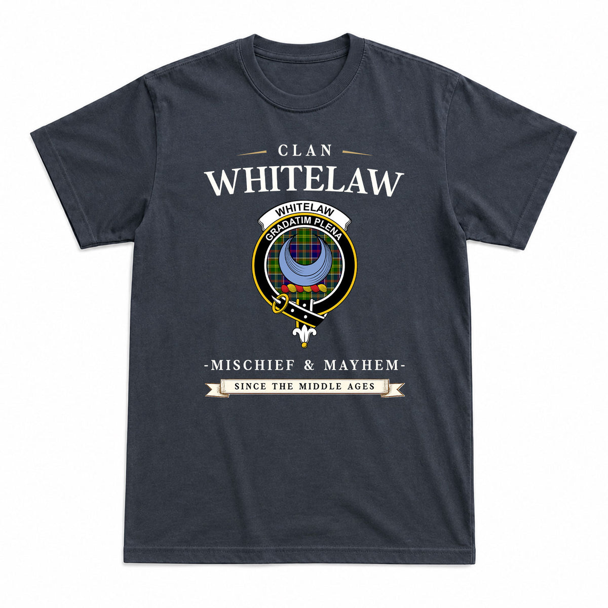 Whitelaw Tartan Crest Mischief and Mayhem T-shirt