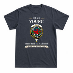 Young Modern Tartan Crest Mischief and Mayhem T-shirt