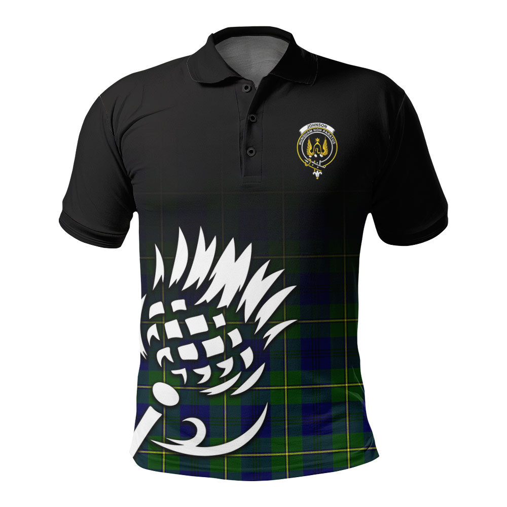 Johnson Modern Tartan Crest Polo Shirt - Thistle Black Style