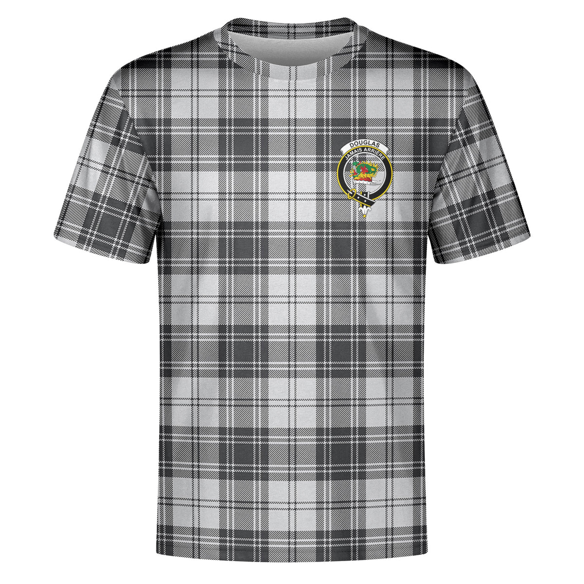 Douglas Grey Modern Tartan Crest T-shirt