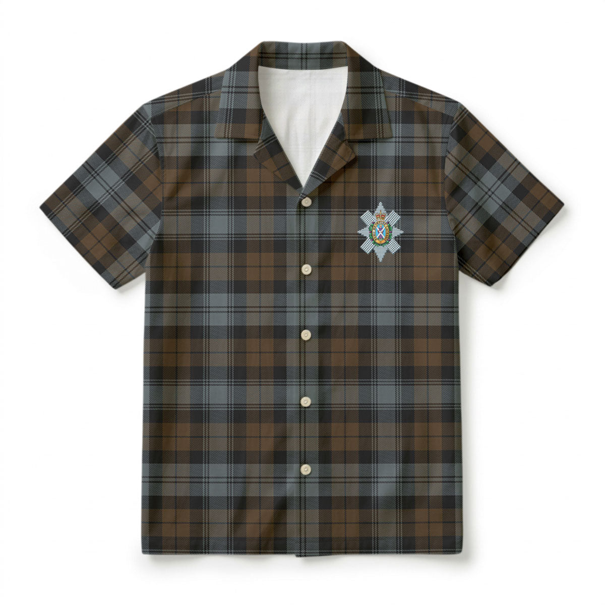 Black Watch Weathered Tartan Crest Hawaiian Shirt