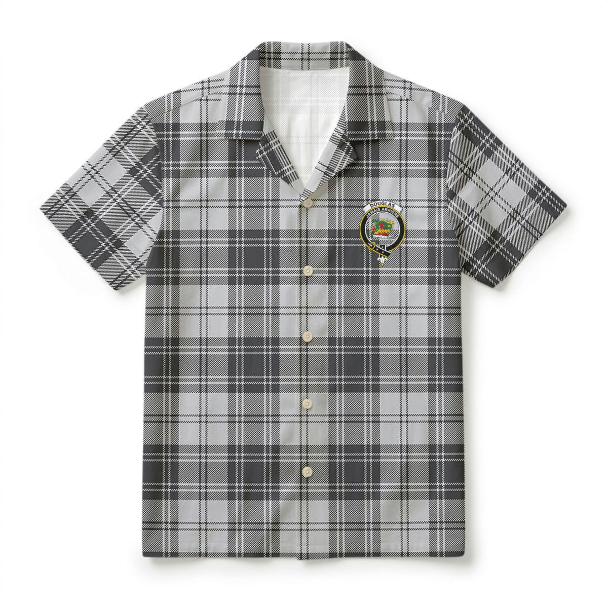 Douglas Grey Modern Tartan Crest Hawaiian Shirt