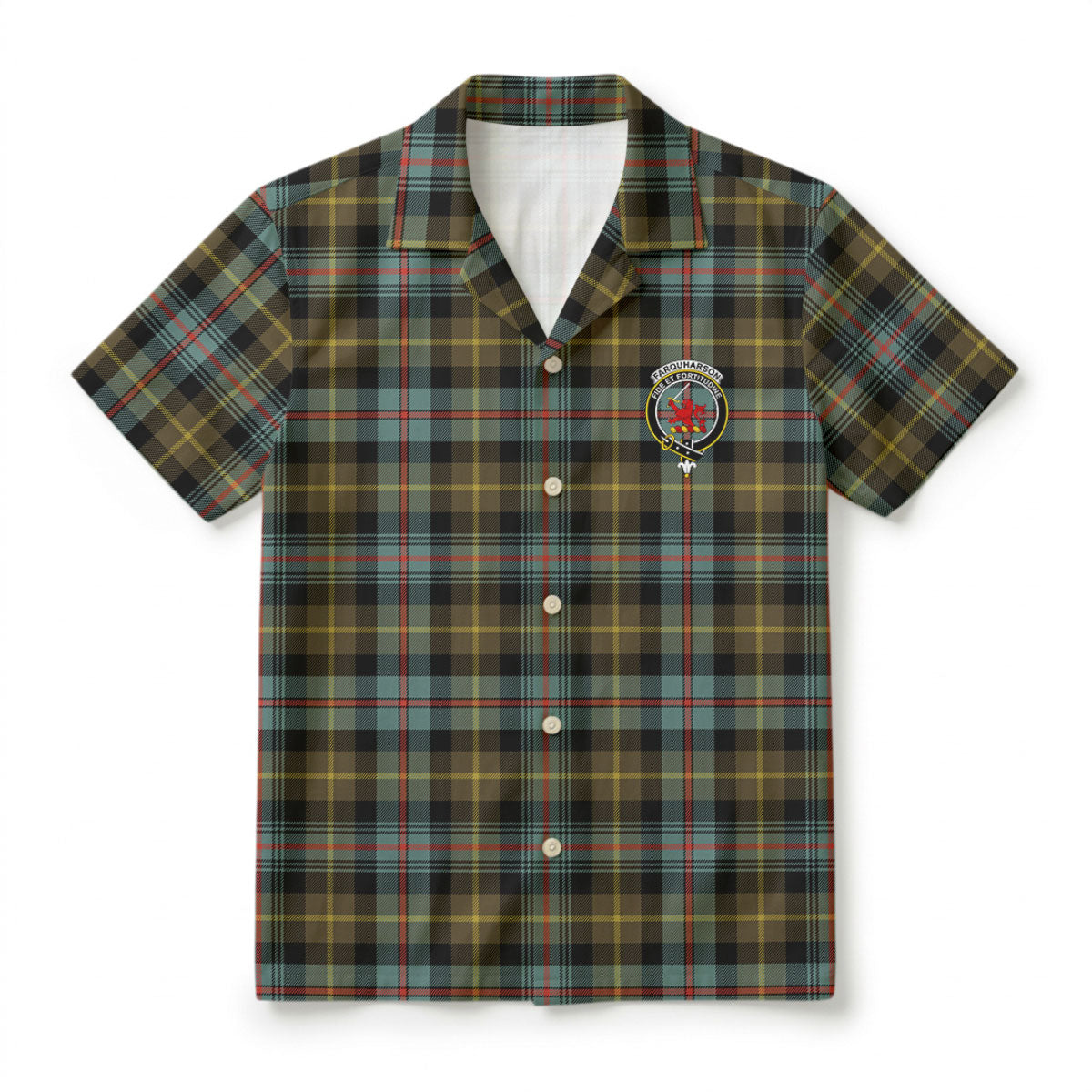 Farquharson Weathered Tartan Crest Hawaiian Shirt
