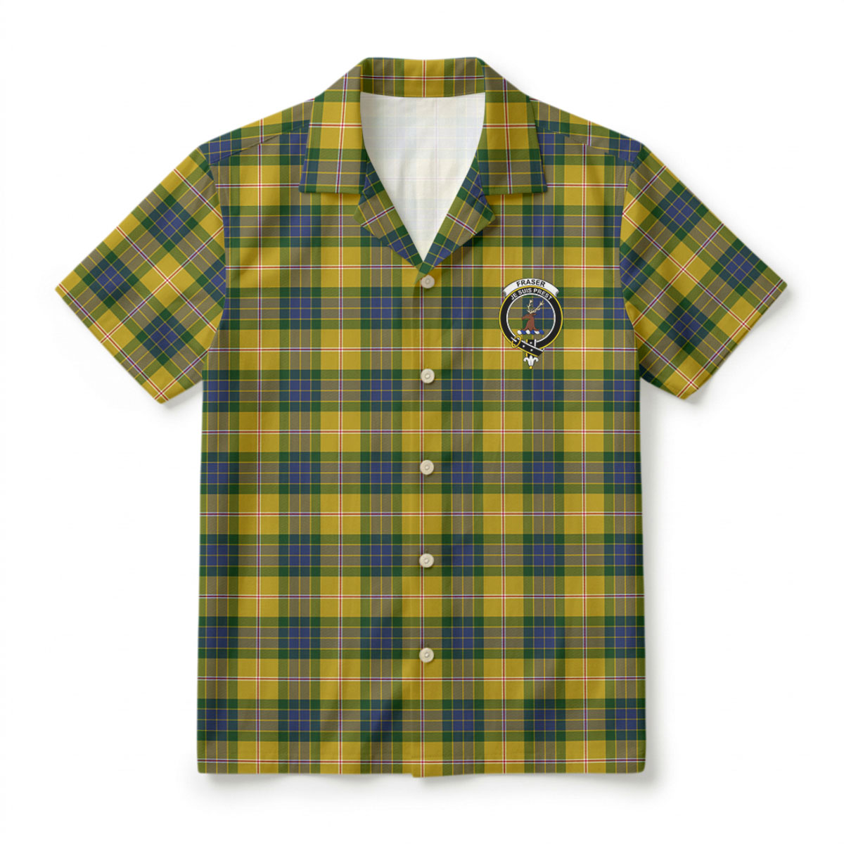 Fraser (of Lovat) Yellow Tartan Crest Hawaiian Shirt