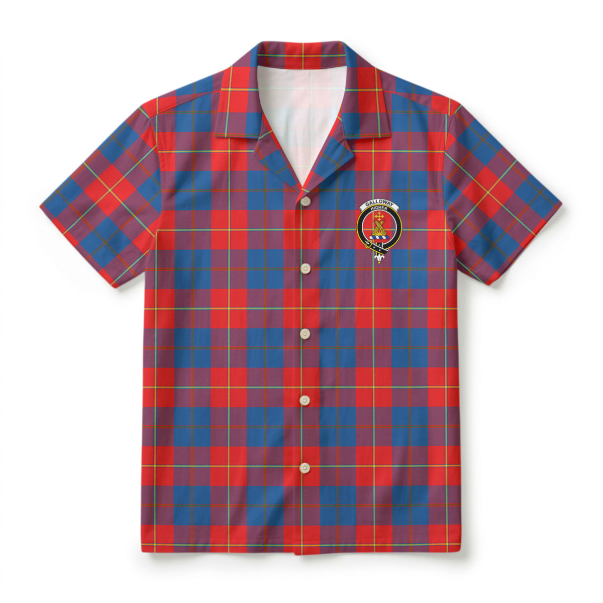 Galloway Red Tartan Crest Hawaiian Shirt
