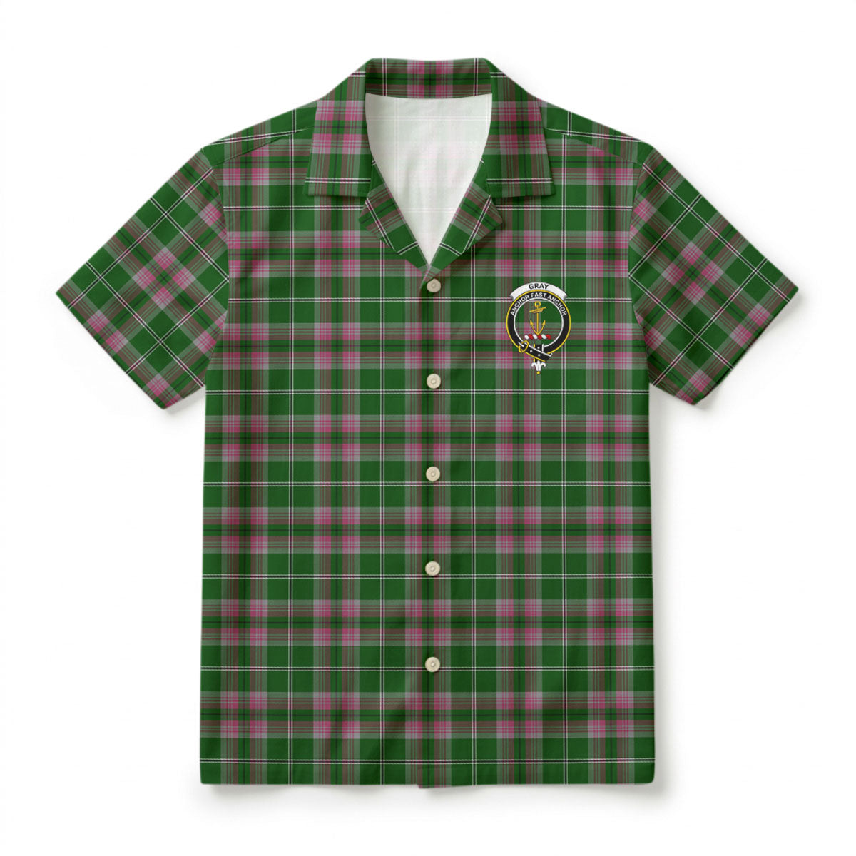Gray Hunting Tartan Crest Hawaiian Shirt