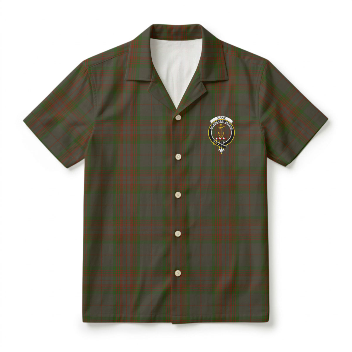 Gray Tartan Crest Hawaiian Shirt
