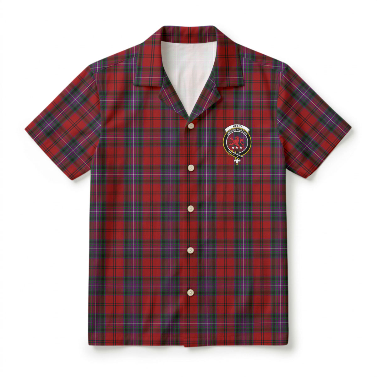 Kelly of Sleat Red Tartan Crest Hawaiian Shirt
