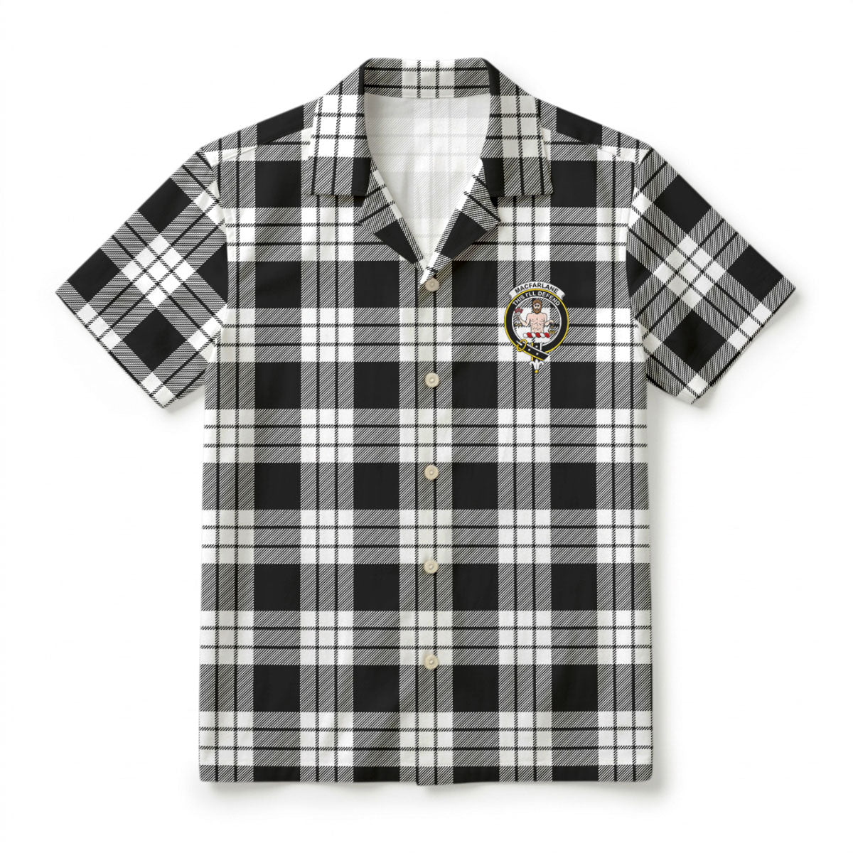 MacFarlane Black - White Tartan Crest Hawaiian Shirt