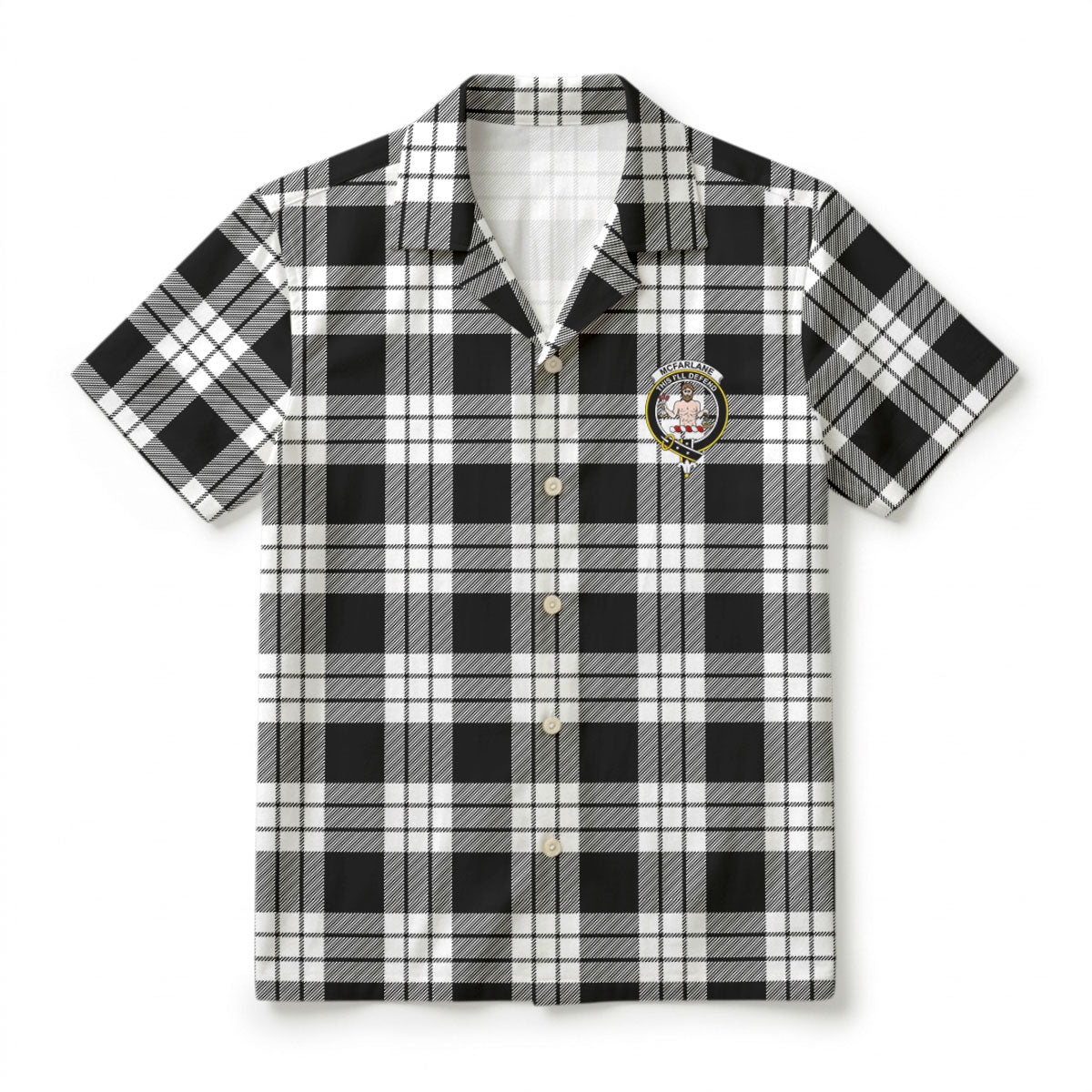McFarlane Black - White Tartan Crest Hawaiian Shirt