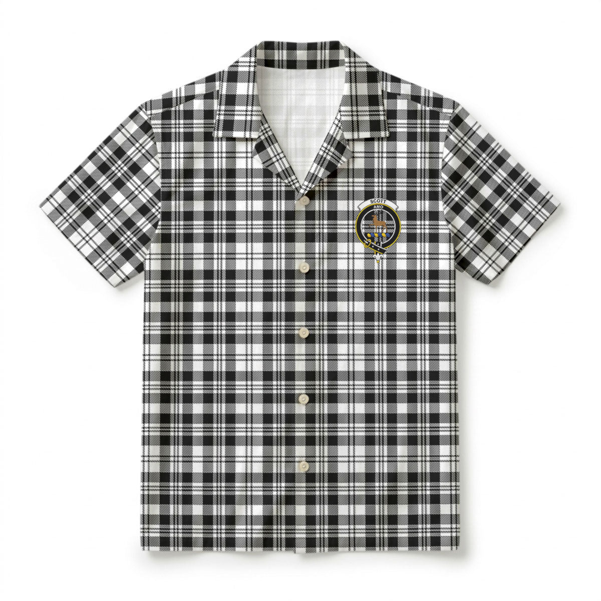 Scott Black & White Modern Tartan Crest Hawaiian Shirt