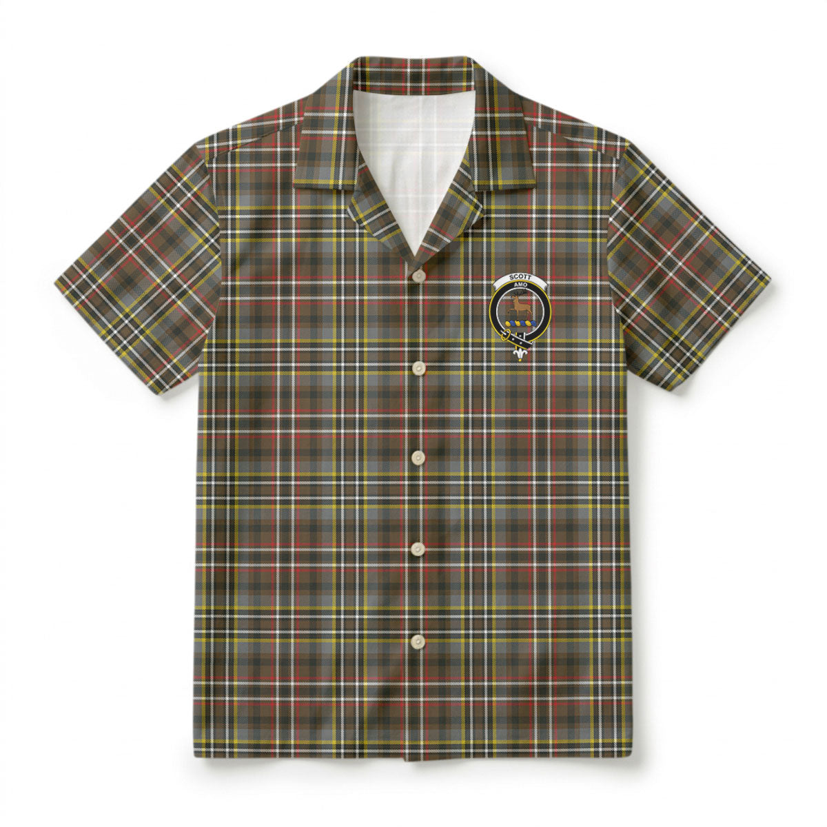 Scott Green Weathered Tartan Crest Hawaiian Shirt
