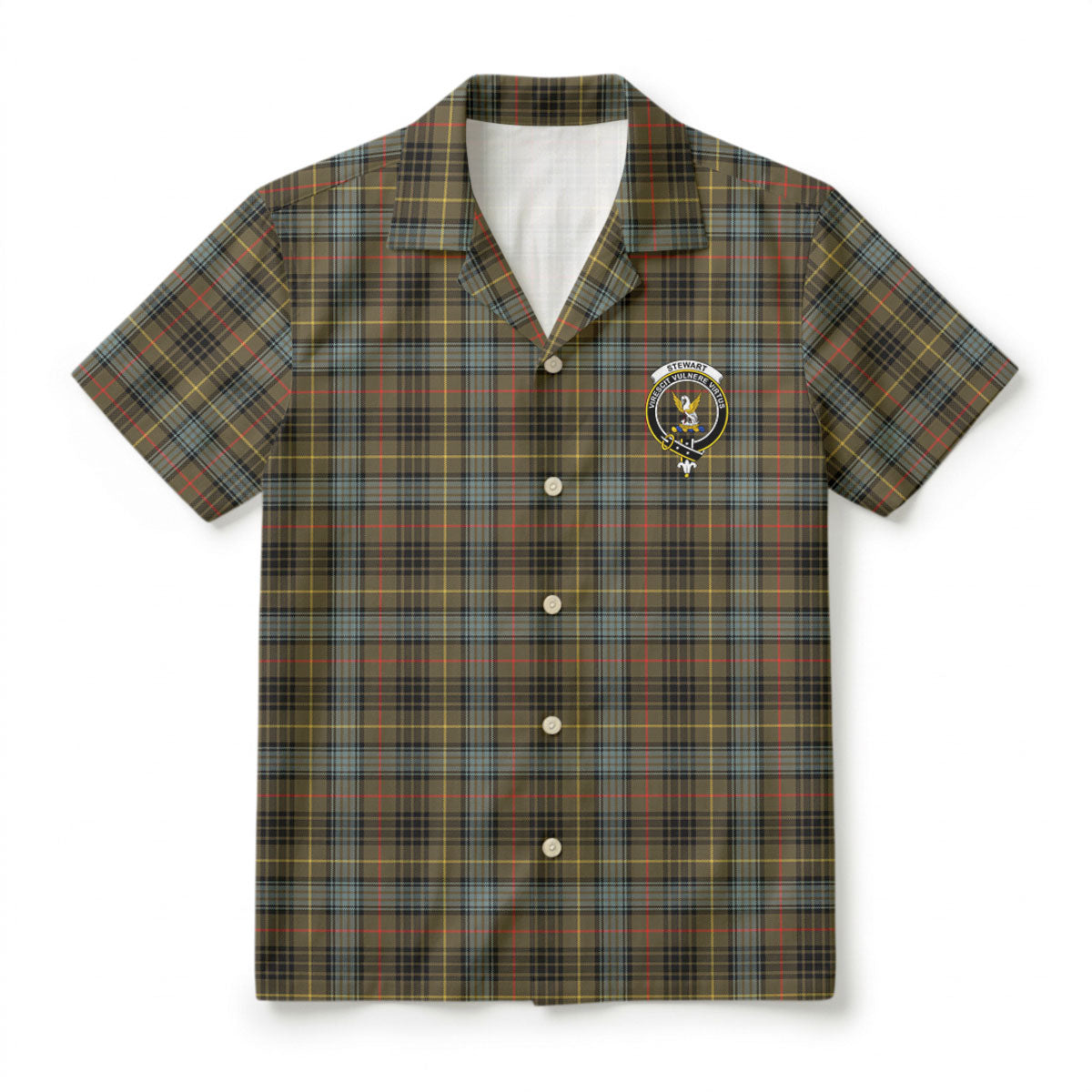 Stewart Hunting Weathered Tartan Crest Hawaiian Shirt