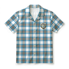 Stewart Muted Blue Tartan Crest Hawaiian Shirt