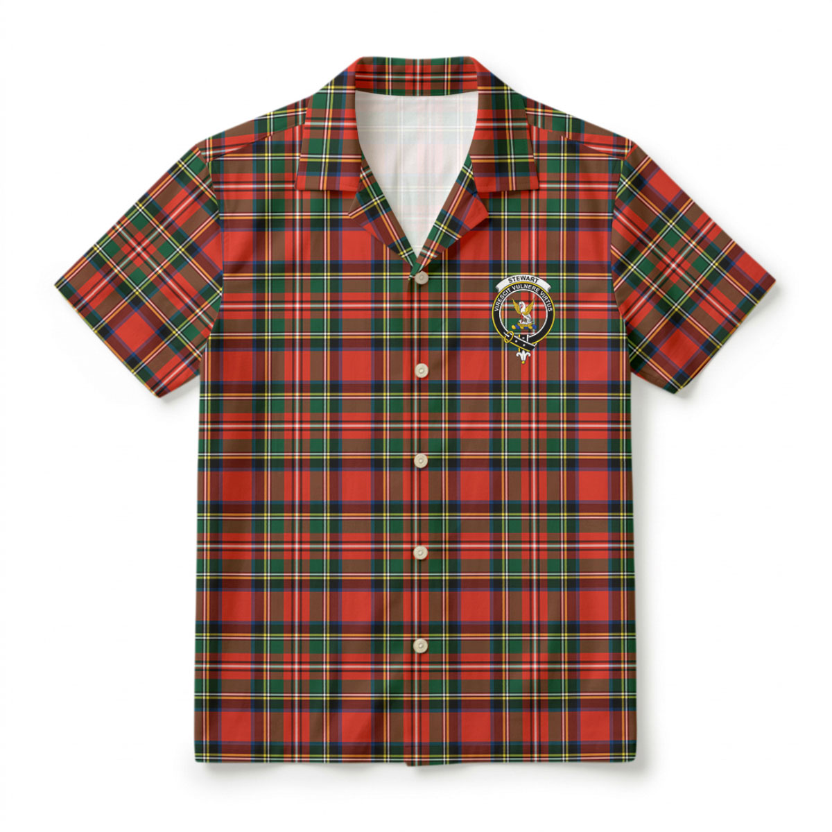 Stewart Royal Modern Tartan Crest Hawaiian Shirt