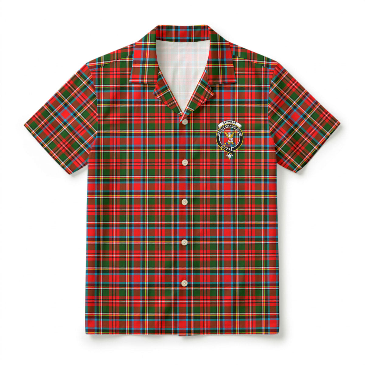 Stewart Royal Tartan Crest Hawaiian Shirt