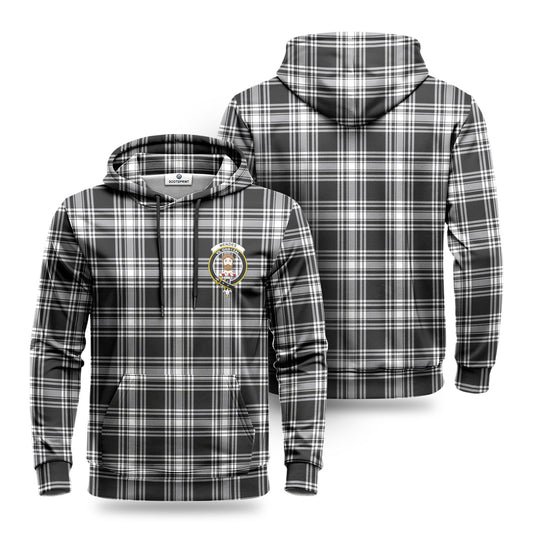 Menzies Black - White Modern Tartan Crest Hoodie 1500