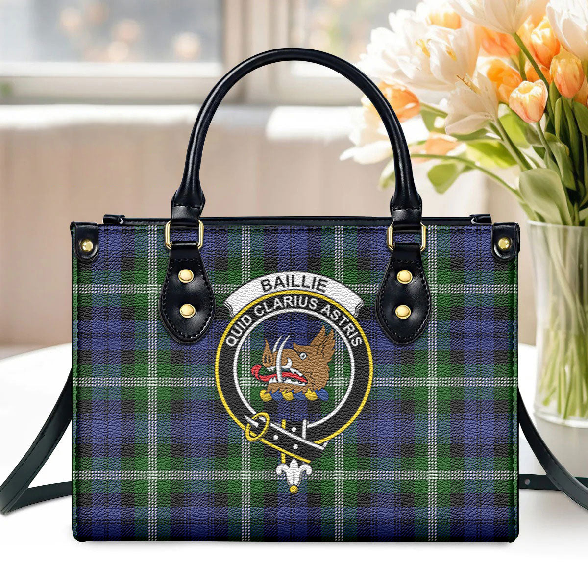 Baillie Modern Tartan Crest Leather Handbag