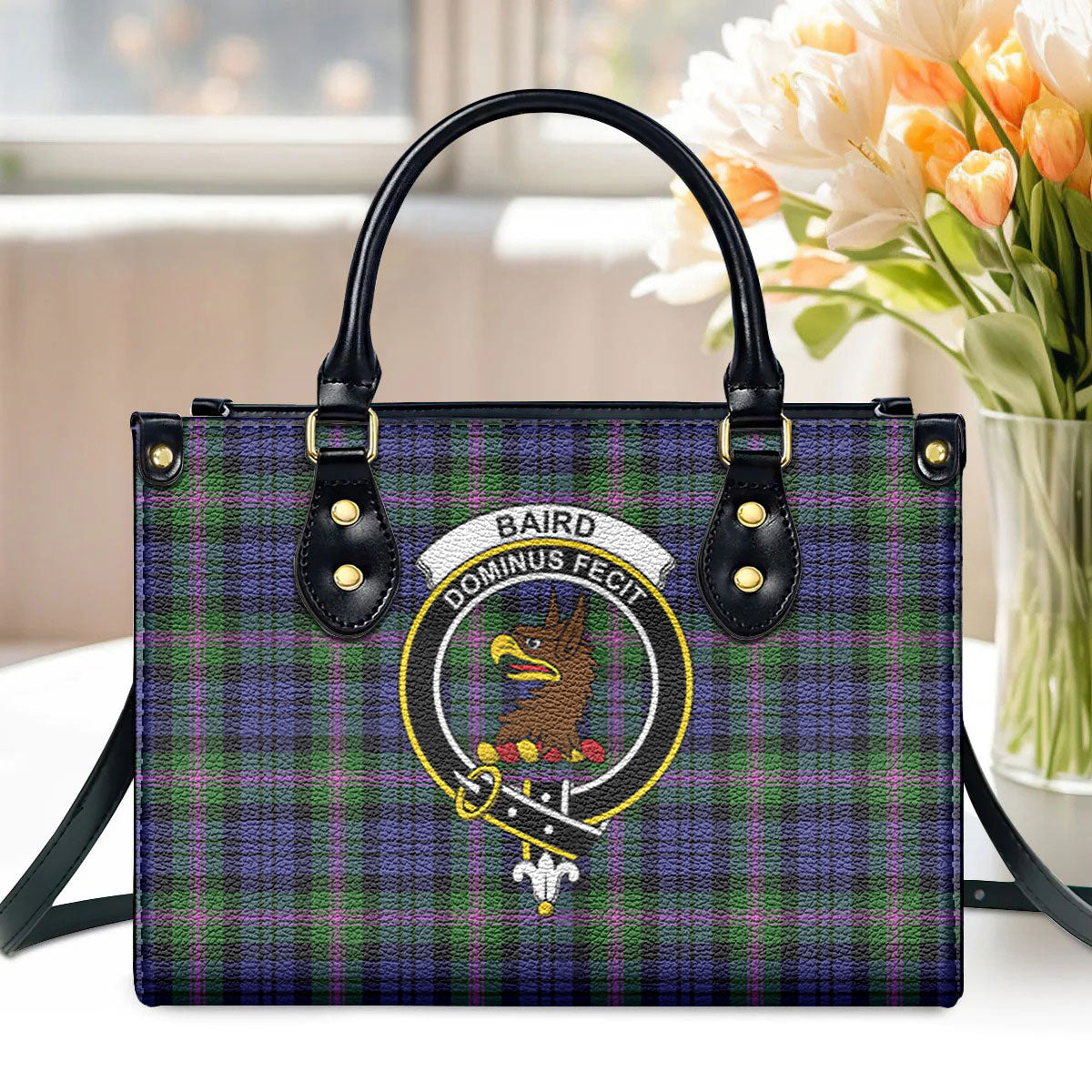 Baird Modern Tartan Crest Leather Handbag