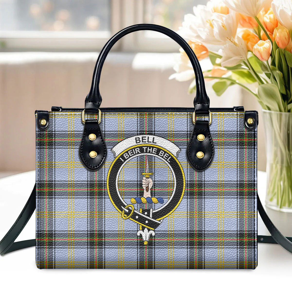 Bell of the Borders Tartan Crest Leather Handbag