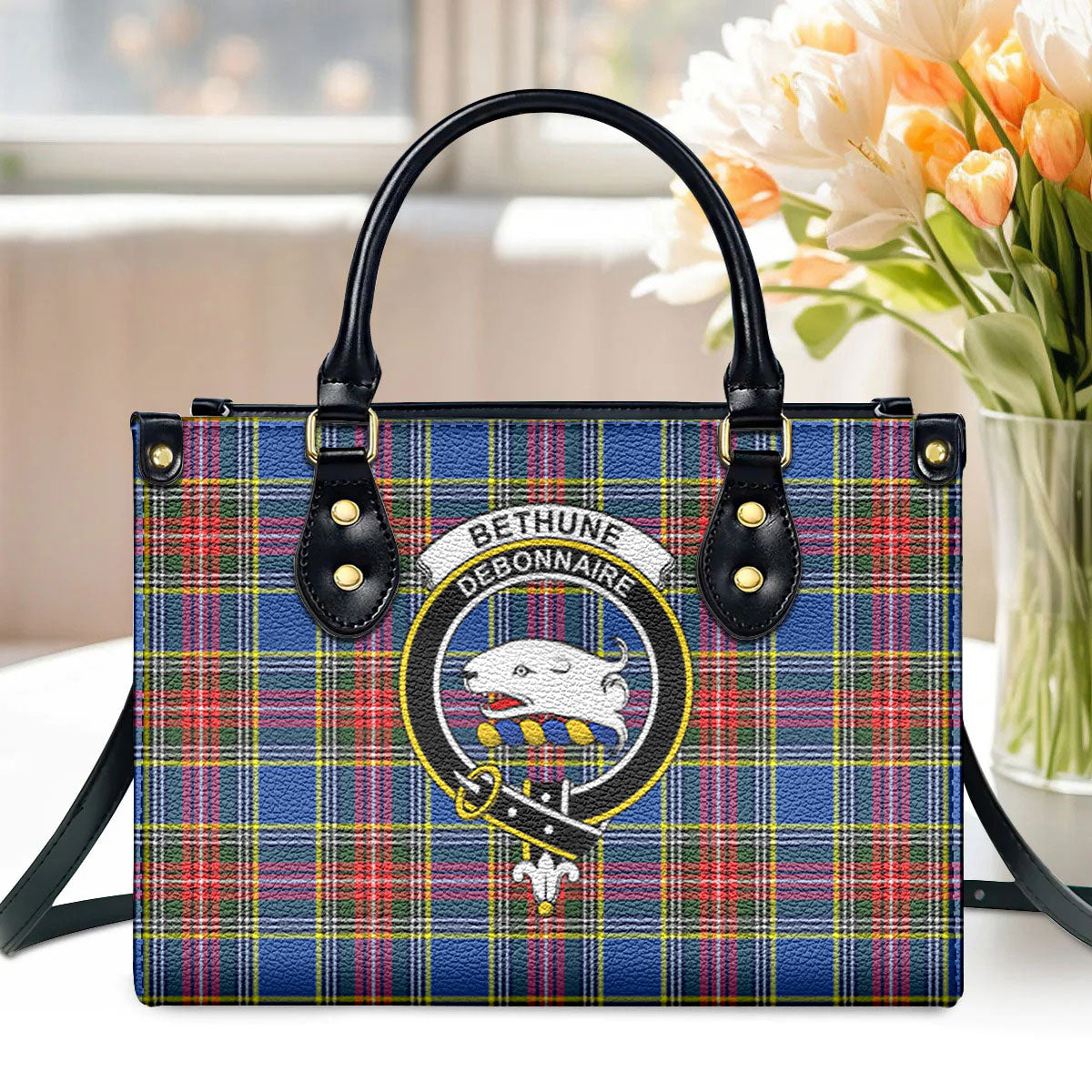 Bethune Modern Tartan Crest Leather Handbag