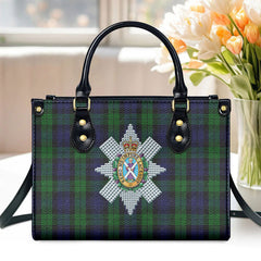 Black Watch Tartan Crest Leather Handbag