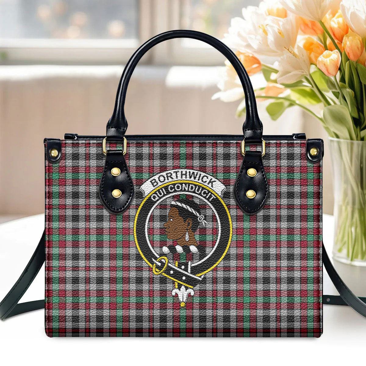 Borthwick Ancient Tartan Crest Leather Handbag