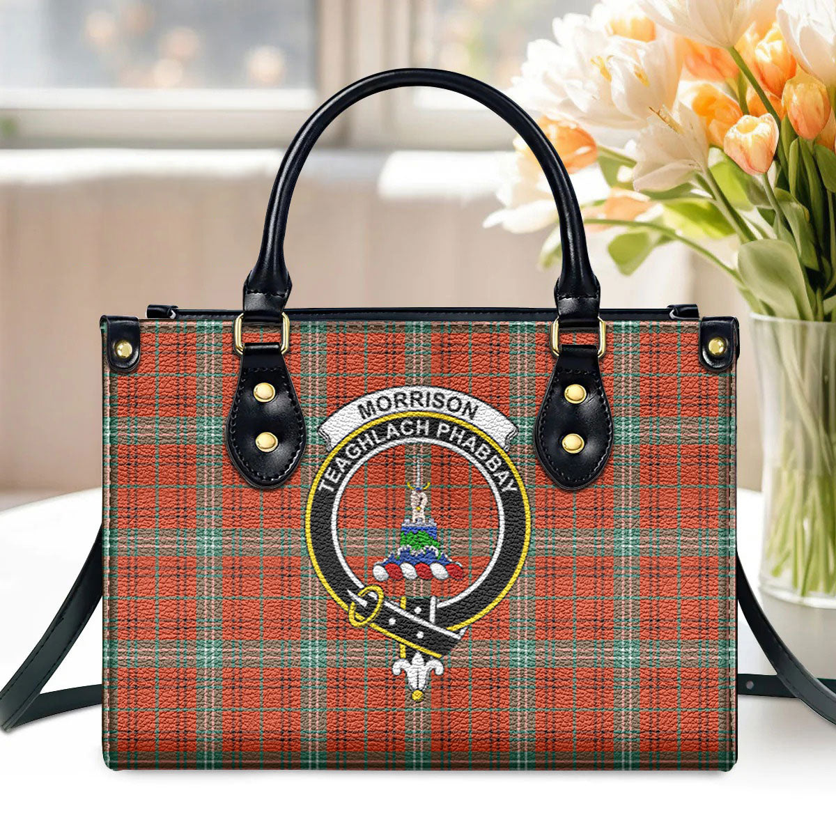 Morrison Red Ancient Tartan Crest Leather Handbag