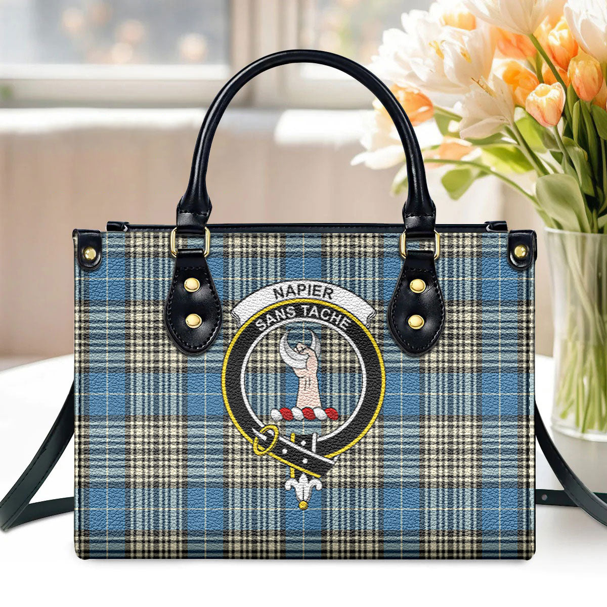 Napier Ancient Tartan Crest Leather Handbag