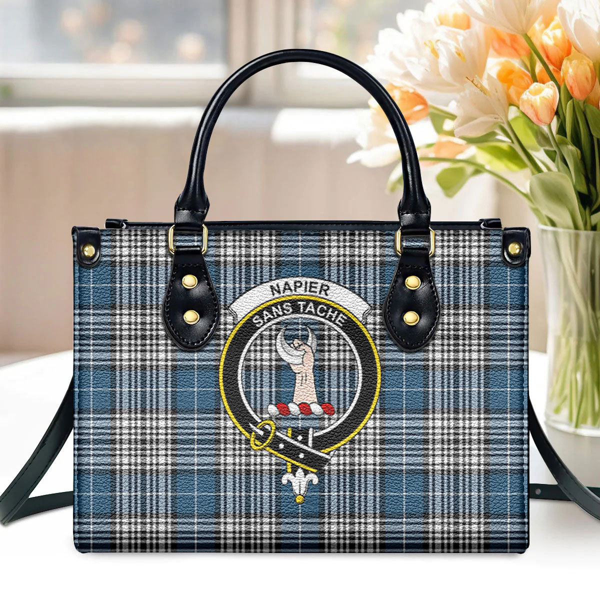 Napier Modern Tartan Crest Leather Handbag