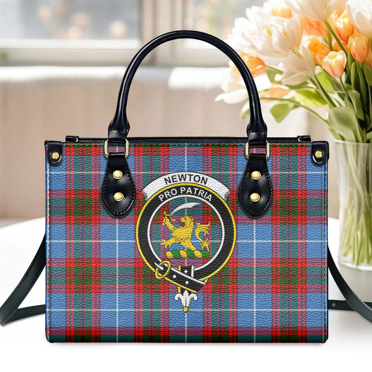 Newton Tartan Crest Leather Handbag