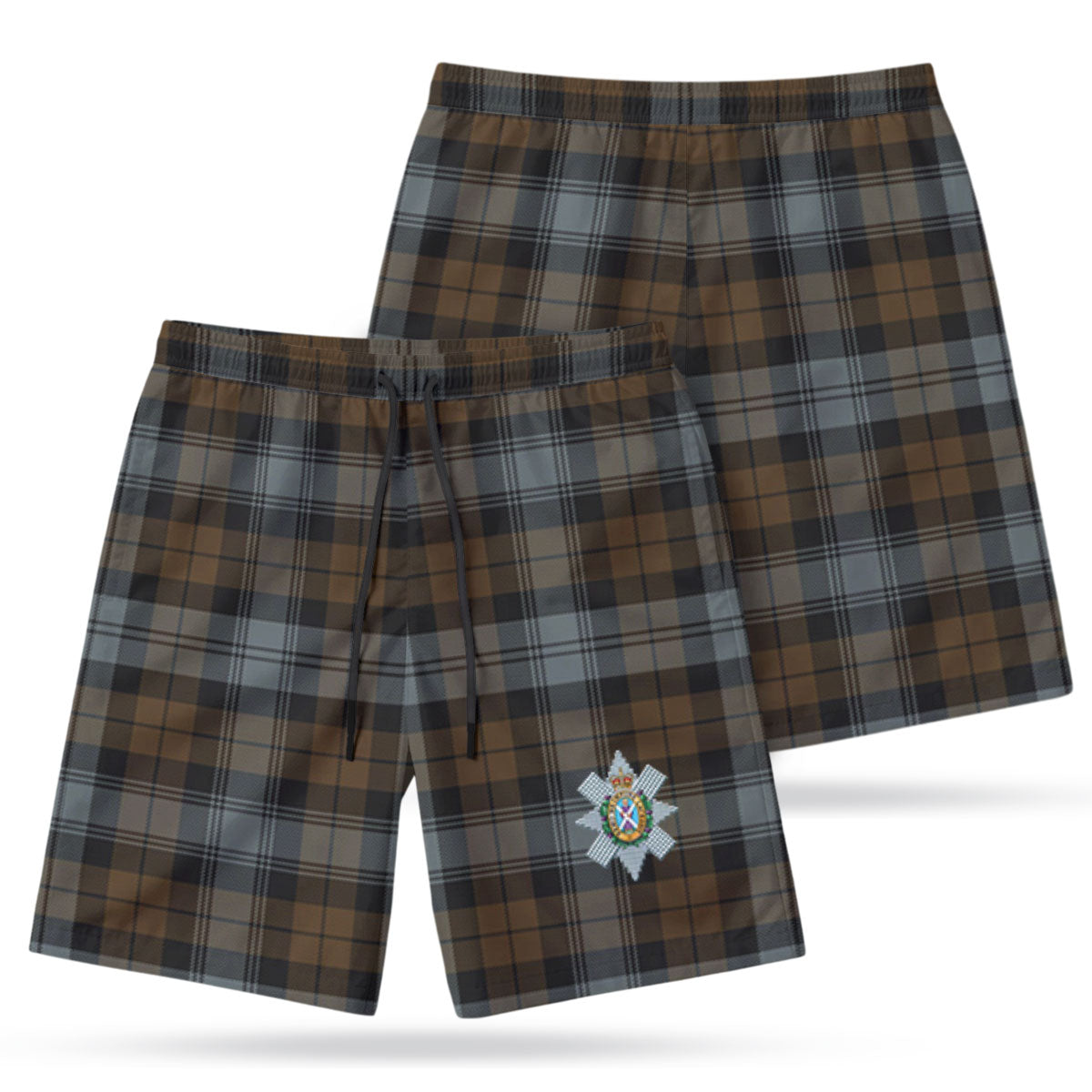Black Watch Weathered Tartan Crest Men's Beach Shorts