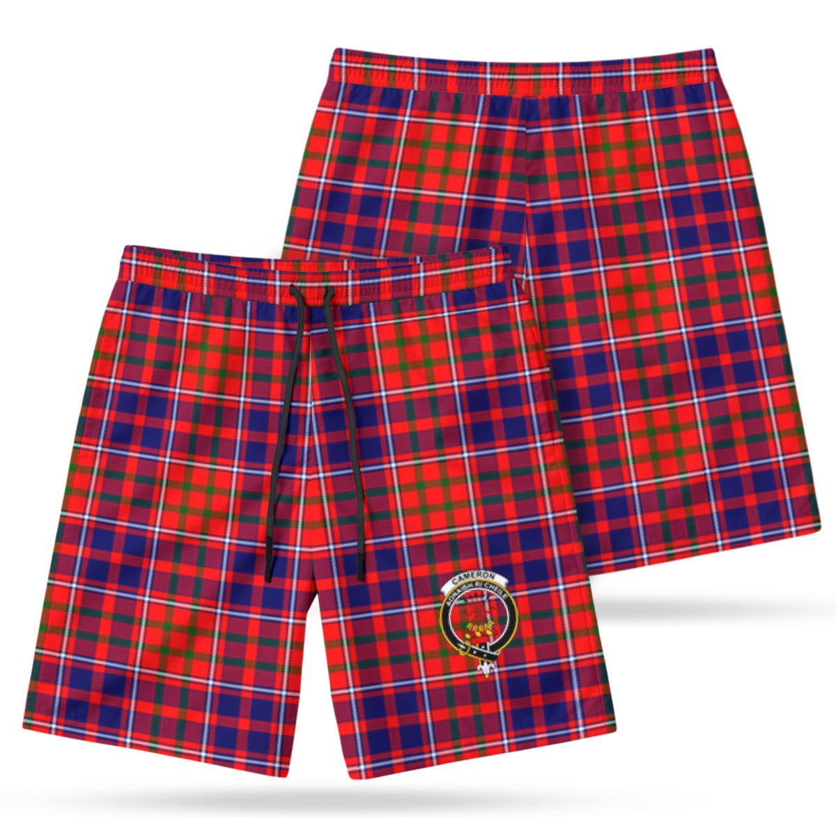 Cameron of Lochiel Modern Tartan Crest Men's Beach Shorts