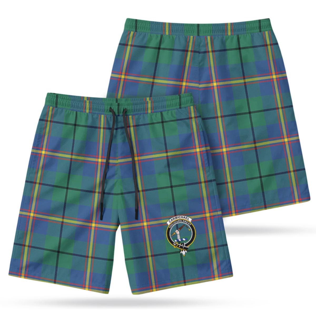 Carmichael Ancient Tartan Crest Men's Beach Shorts