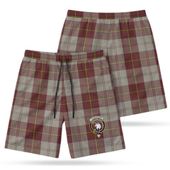 Cunningham Burgundy Dancers Tartan Crest Men's Beach Shorts